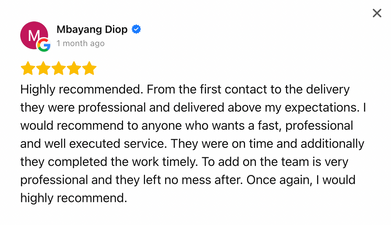 Five-star Google review from Mbanyang Diop